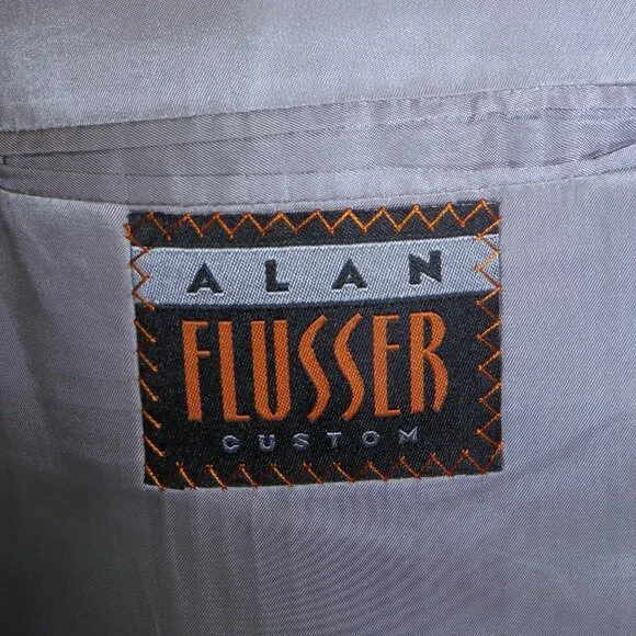 Alan Flusser Gray Stripe Bespoke Peak Lapel Two Button Suit 42R